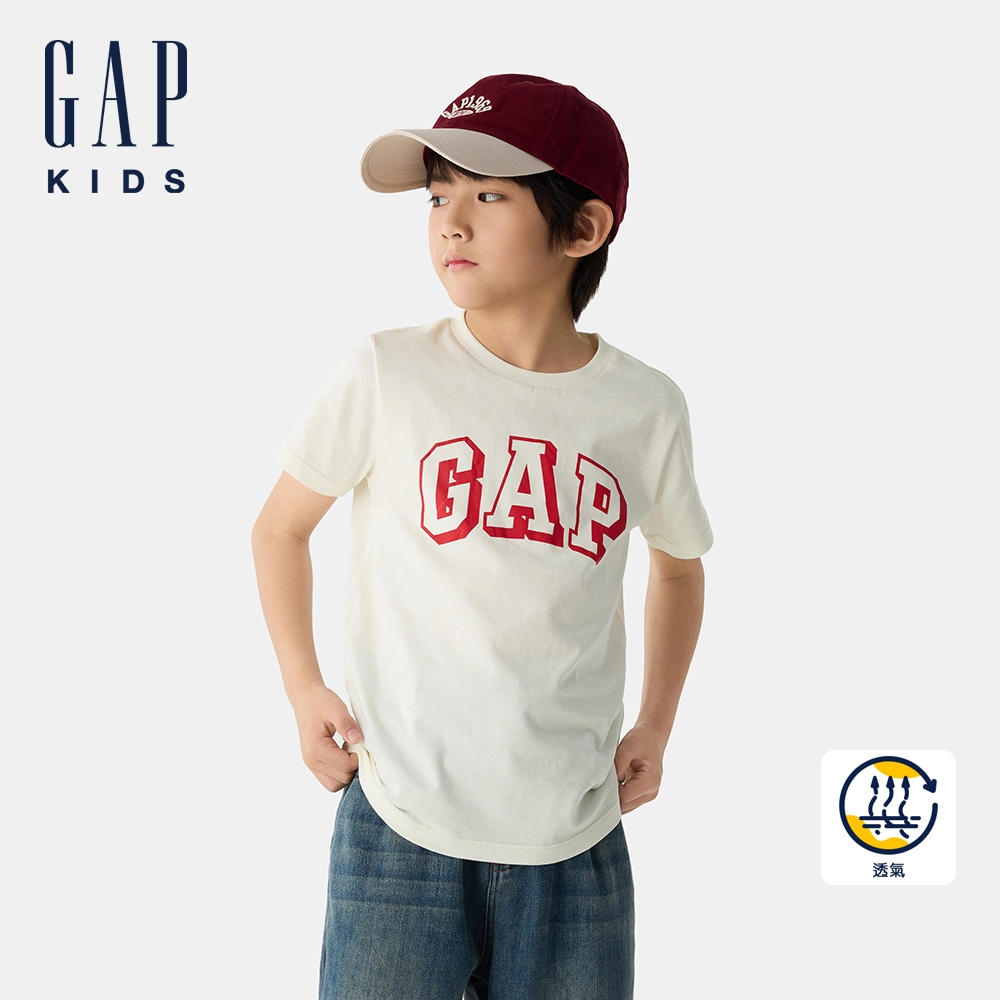 Gap 兒童裝 Logo純棉印花圓領短袖T恤(1-14歲)-奶白色(687250)