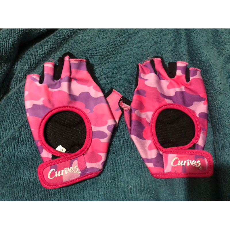二手Curves 粉迷彩 運動 健身 手套  size xs/s