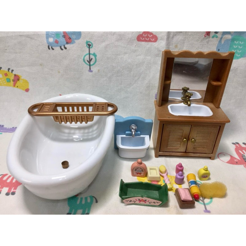 二手.絕版☆五寶村☆ 森林家族 陶瓷浴缸+洗手台+浴室用品 散件 無盒