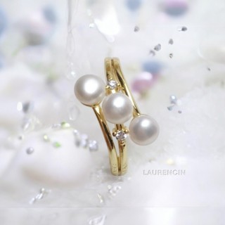 【LAURENCIN】 小巧天然淡水珍珠戒指 - 白色/戒指/天然珍珠/開口戒