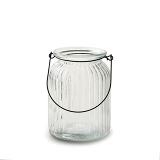 荷蘭Jodeco Glass玻璃花器/ Chief 金屬吊掛燈籠狀直紋/ 透明/ 高14.5 cm eslite誠品