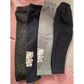 二手 冬 女童 刷毛 植絨 不倒絨 內搭褲 長褲 kitty 仿牛仔 愛心 星星 補丁 90cm 2y 5號 7號