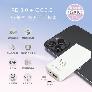 聖岡科技 35W氮化鎵 超薄USB-C+USB-A充電器 超薄型 充電器 充電頭 快充頭