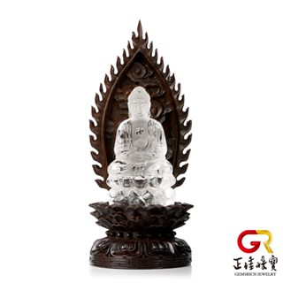 【正佳珠寶】白水晶 頂級高淨體雕刻 阿彌陀佛 122.3g 白水晶阿彌陀佛雕刻｜黑檀木座