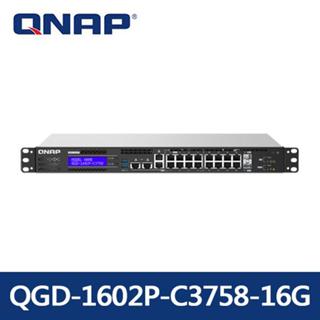 (聊聊享優惠) QNAP QGD-1602P-C3758-16G 16埠Guardian L2網管型