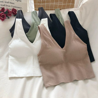 【Elly.Studio】❤️現貨黑白灰➕預購❤️舒適外穿聚攏背心有胸墊(黑/白/卡其/綠)顯胸大～短版美背吊帶上衣女