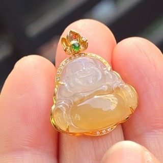 嗨，寶貝銀飾珠寶* 翡翠飾品☆18k金真鑽 保證緬甸玉A貨 冰種黃翡 招財彌勒佛翡翠吊墜 墜子