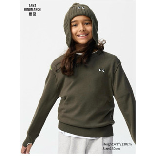 全新 Uniqlo童裝美麗諾圓領毛衣 橄欖綠小眼睛聯名童裝 兒童男童女童保暖長袖上衣期間限定