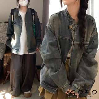 GOFO 中大尺碼 牛仔外套 韓系穿搭 休閒工裝 寬鬆遮肉 水洗復古藍 薄外套 夾克 女生外套 女裝 秋天 春季服飾