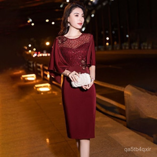 🔥喜婆婆婚宴禮服 唐裝晚禮服 中老年女連衣裙高階小個子 丈母孃高貴氣質顯瘦春夏裝洋裝 媽媽宴會連身裙喜婆婆婚宴晚禮服氣