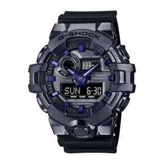 CASIO卡西歐 G-SHOCK 強悍時尚 金屬錶圈 酷黑紫 大錶徑 雙顯系列 GM-700P-6A 53.4mm
