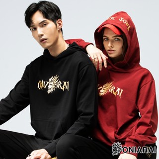 BLUE WAY 鬼洗 ONIARAI - 男女適穿 潮流側鬼LOGO連帽長TEE(黑)