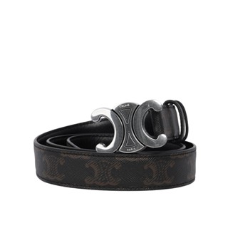 CELINE TRIOMPHE 銀釦塗層帆布中腰皮帶寬2.5cm (黑色) 45AKA2ACO.38SI