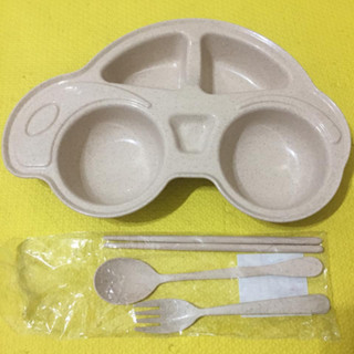 二手 汽車造型兒童餐盤 寶寶分隔餐具盤子/小麥