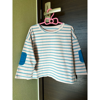 🌟二手童裝👶 韓系平價服飾-藍粉條紋補丁上衣(已售出)