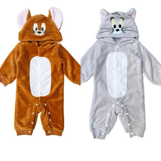 《現貨》更新 70-90碼日本湯姆貓與傑利鼠 Tom and jerry珊瑚絨保暖秋冬長袖連身爬服 刷毛 萬聖節