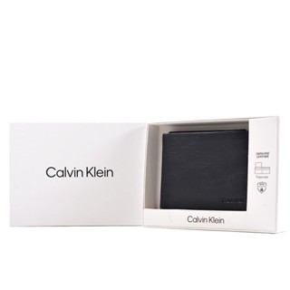 Calvin Klein 壓印LOGO翻蓋卡層六卡真皮短夾禮盒-黑色 【美國正品現貨】