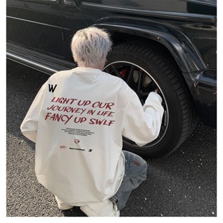 美式復古字母印花長袖T恤衫 M-3XL 純棉長袖T恤 寬鬆上衣 上衣男 長袖打底衫 男圓領上衣 男生衣著 大學t長袖