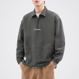 臺灣發貨 半拉鏈POLO領大學T M-5XL 落肩 復古 寬鬆 百搭 長袖衝鋒衣 薄款衛衣 衛衣男 男生上衣 男生衣著