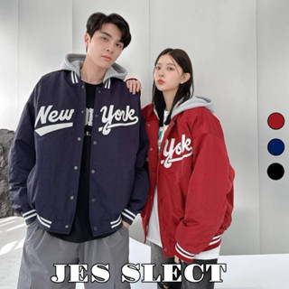 【JES】 韓國 厚磅 內鋪棉 撞色帽 連帽 NEW YORK 刺繡 鋪棉 保暖 街頭 潮流 鋪棉外套 連帽外套 外套