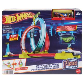 智酷玩具屋 Mattel 全新 Hot Wheels 風火輪霓虹系列雙環收納軌道組(附一臺車) 風火輪小汽車