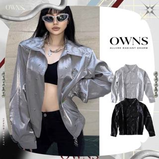 🥀旺斯女孩🥀金屬感翻領夾克女未來感夾克Y3K外套短版夾克流行薄外套歐美小外套高階感夾克外套冬天外套防風外套女