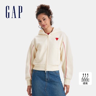 Gap 女裝 Logo刺繡刷毛連帽外套 碳素軟磨系列-象牙白(604327)