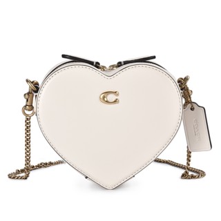 COACH Heart 14皮革愛心造型鏈帶斜揹包(粉白)194834-3｜GoBrand購名牌