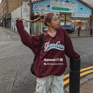 Sammi 韓國代購-東大門 正韓 網紅同款 V領 運動風 長袖大學T 上衣 M12