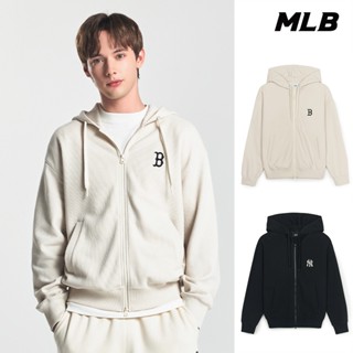 MLB 男女款 華夫格 保暖 小Logo拉鍊連帽外套 紅襪/洋基隊 (3ATRB0846-兩款任選)【官方旗艦店】