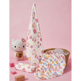 【Cozy Store】 HELLO KITTY 4件/套30*30釐米竹纖維多功能嬰兒拍嗝巾、圍兜、洗臉巾