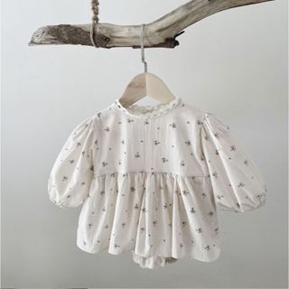 小蕾絲領碎花爬裙-【現貨】ins春秋季女寶爬服嬰兒韓版棉質花小蕾絲領碎花爬裙氣質優雅長袖連體包屁哈衣裙子