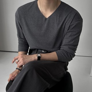 正韓簡約俐落細羅紋V領長袖上衣 4色 YUPPIE 預購商品 1104