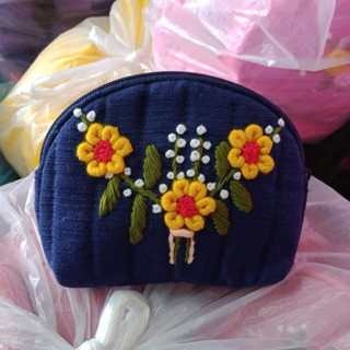 現貨 泰國🇹🇭清邁手工製作雙層棉刺繡花朵零錢包 貝殼零錢包 、信用卡包