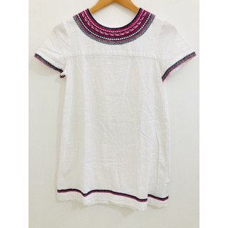 二手女裝日本forever 21春夏 白色 編織滾邊 刺繡 民族風 圖騰 春夏 短袖洋裝 連身上衣 連身衣