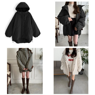 預購-日本直運-日本服飾 日系品牌 GRL (中綿 蓬蓬袖 寬袖）半長版 外套 連帽保暖外套 綠色 米白 可以預購