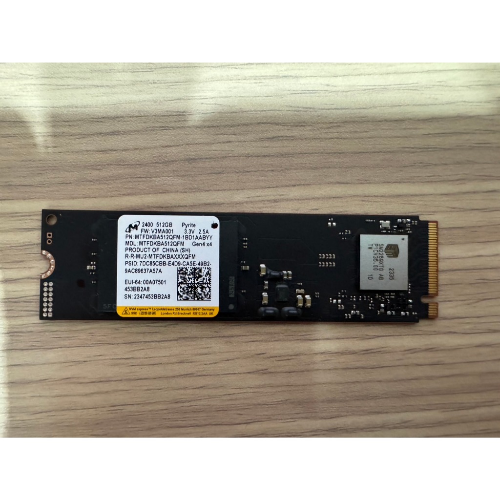 美光 Micron 2400 512G Gen4 PCI-E SSD M.2 NVMe PCIe 固態硬碟 原廠 全新