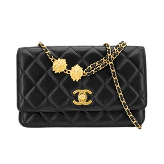Chanel 展示品 菱格羊皮獅頭裝飾金鍊帶Woc斜揹包(AP3424-黑)