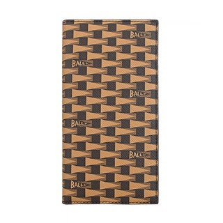 BALLY Pennant內燙金LOGO三角錦旗印花塗層皮革18卡直立式對折長夾(橡子棕x深褐x淺咖啡)