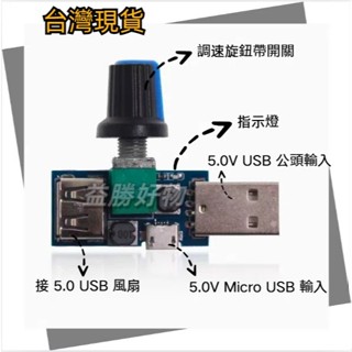 {臺灣現貨} DC 4V-12V 5W USB風扇調速器，風速風量調整器。