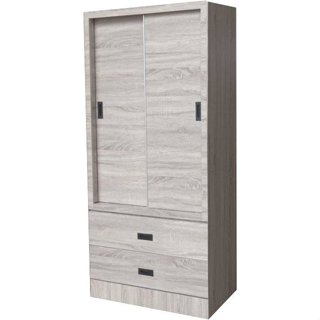 【萊夫家居】TS-36E-2T：灰橡色2.7尺二抽衣櫃【臺中傢俱】推門衣櫥 拉門衣櫃 單人衣櫃 套房 防蛀木心板 臺灣