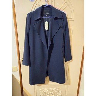 韓國帶回 全新未穿過 MIXXO 長版修身深藍色長風衣外套(附綁帶)S號 長版大衣(商品在老家)