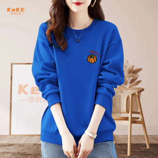 【現貨】S-4XL 藍色印花大學t 長絨 韓版 素色 寬鬆 落肩 圓領大學t 秋冬韓版衛衣 加絨加厚寬鬆衛衣Y0003C