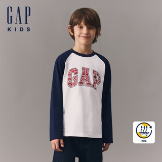 Gap 兒童裝 Logo純棉印花圓領長袖T恤(1-14歲)-海軍藍(619668)
