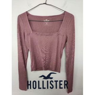 ✨HOLLISTER✨**尺寸：S**【全新】#28女 乾燥玫瑰粉 方領 羅紋 彈性 蕾絲 上衣