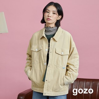 【gozo】多口袋內絨毛工裝外套(淺卡其/綠色 F) | 女裝 修身 保暖