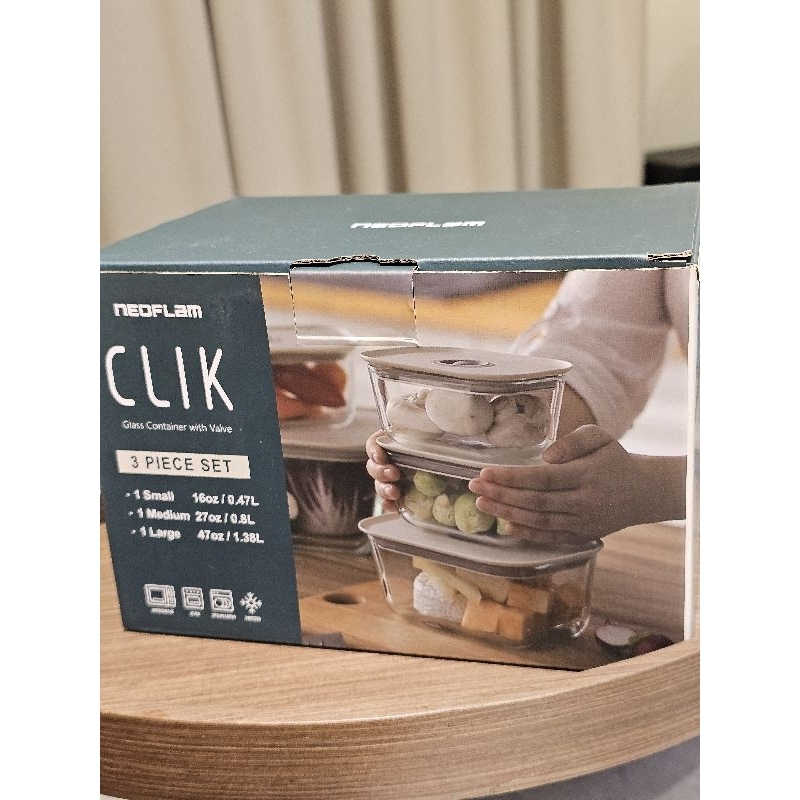Neoflam FIKA CLICK耐熱玻璃保鮮盒三入組全新