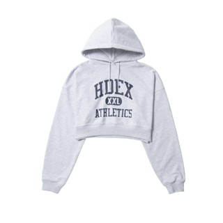 【HDEX】Varsity 美式校園風短版長袖連帽上衣 灰白色