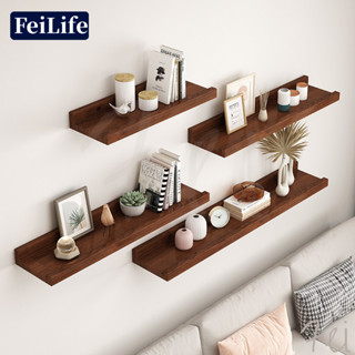 『Fei Life』免鑽孔實木置物架 壁掛置物架 牆壁置物架 牆上置物架 隔板置物架 壁掛無痕置物架 置物架