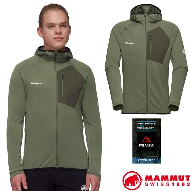 【MAMMUT 長毛象】男 保暖抗風防潑 連帽針織外套 Polartec Aenergy 登山外套/沼澤綠 05540